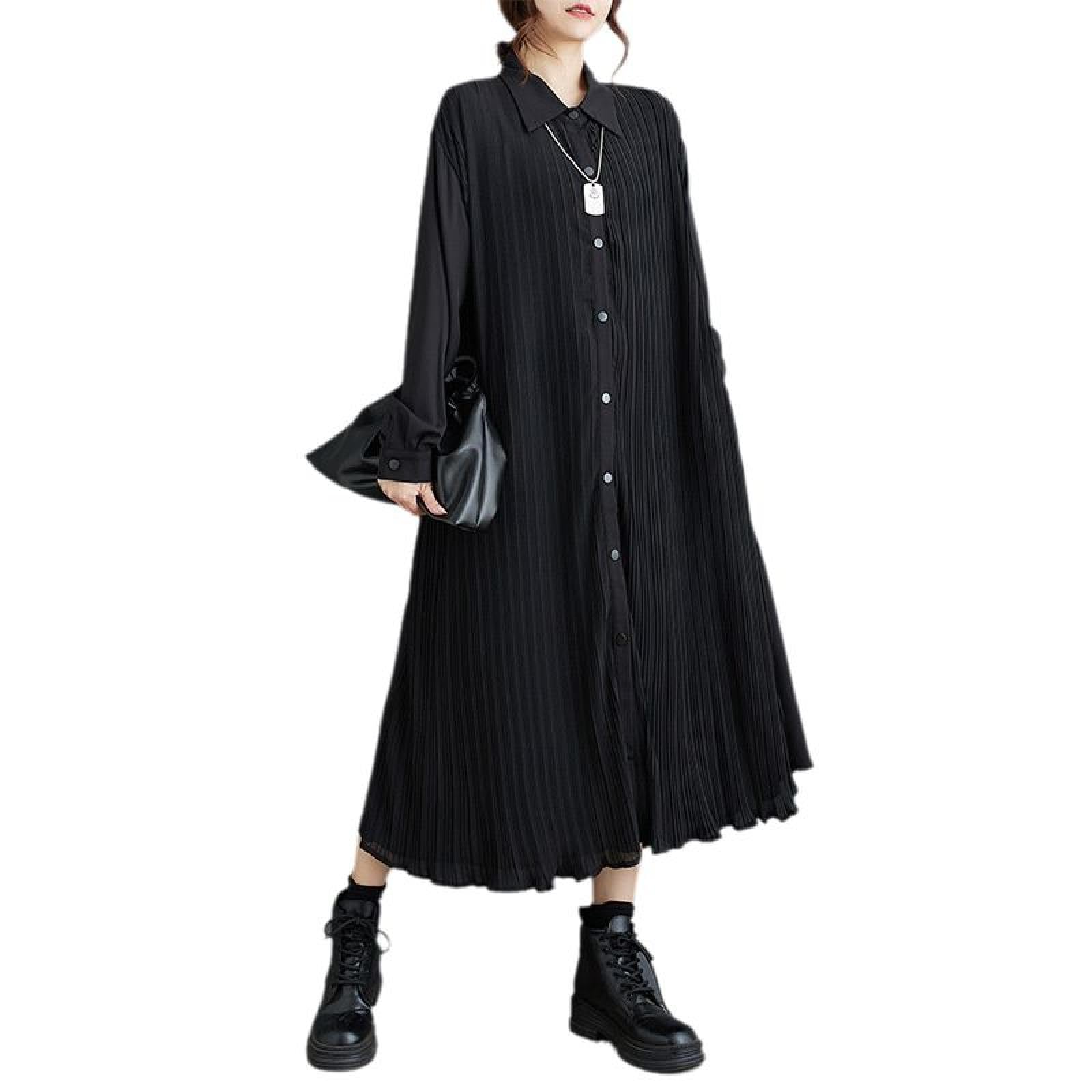 Amazon.co.jp: シャツワンピース レディース ロングワンピース 黒色